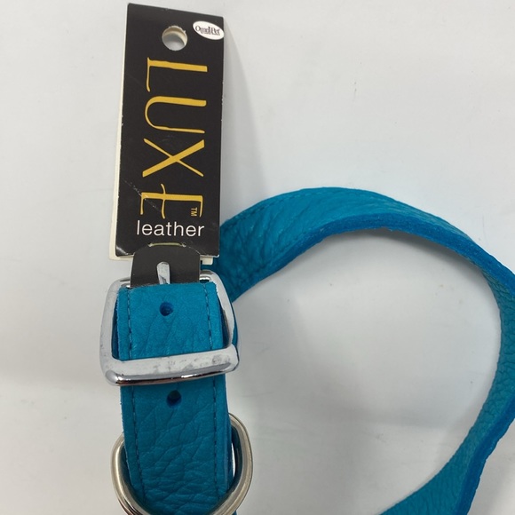 NWT Omni Pet Luxe Leather Teal Leather Dog Collar - made in USA - Picture 5 of 7